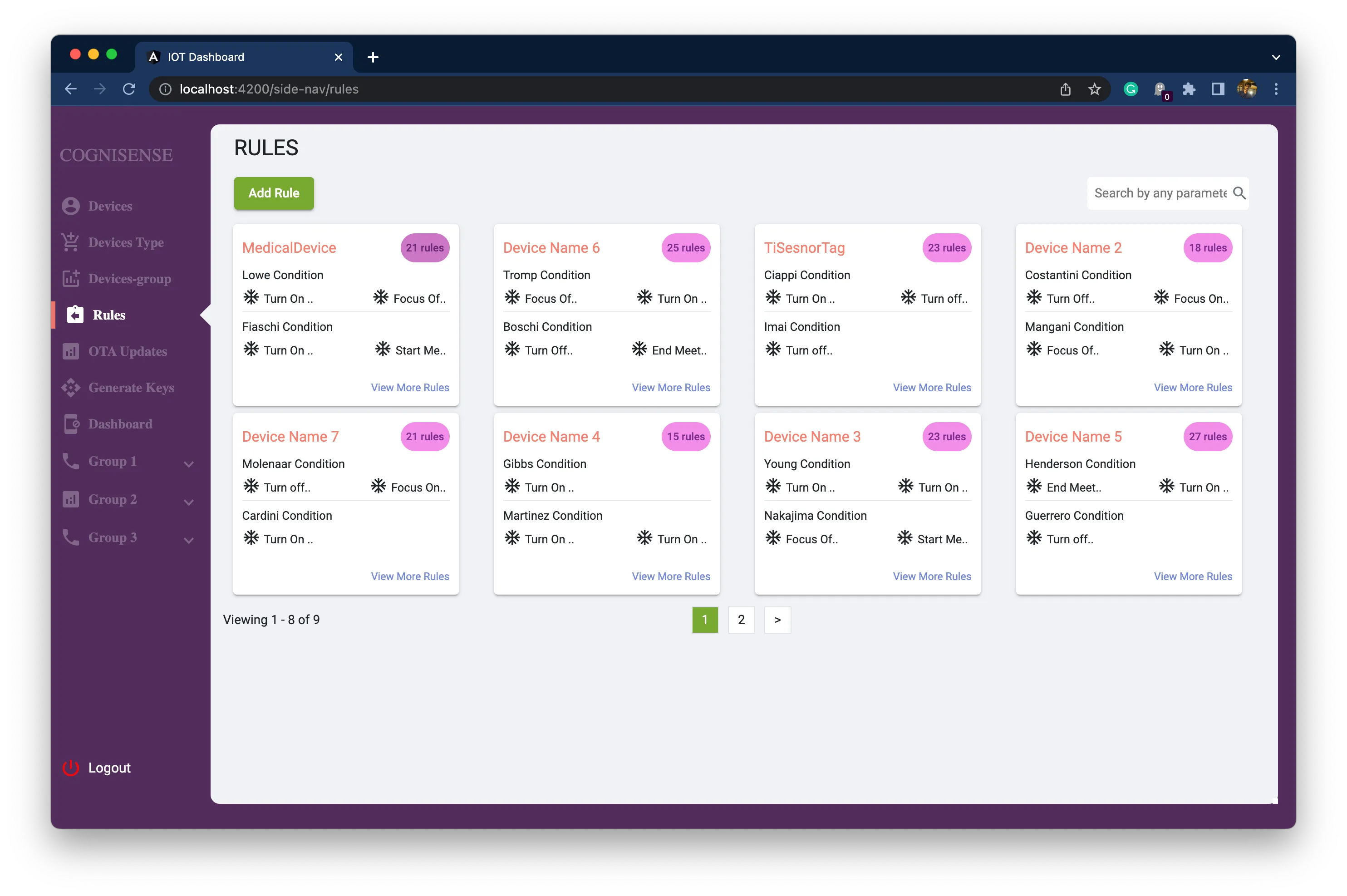 IoT device rules UI